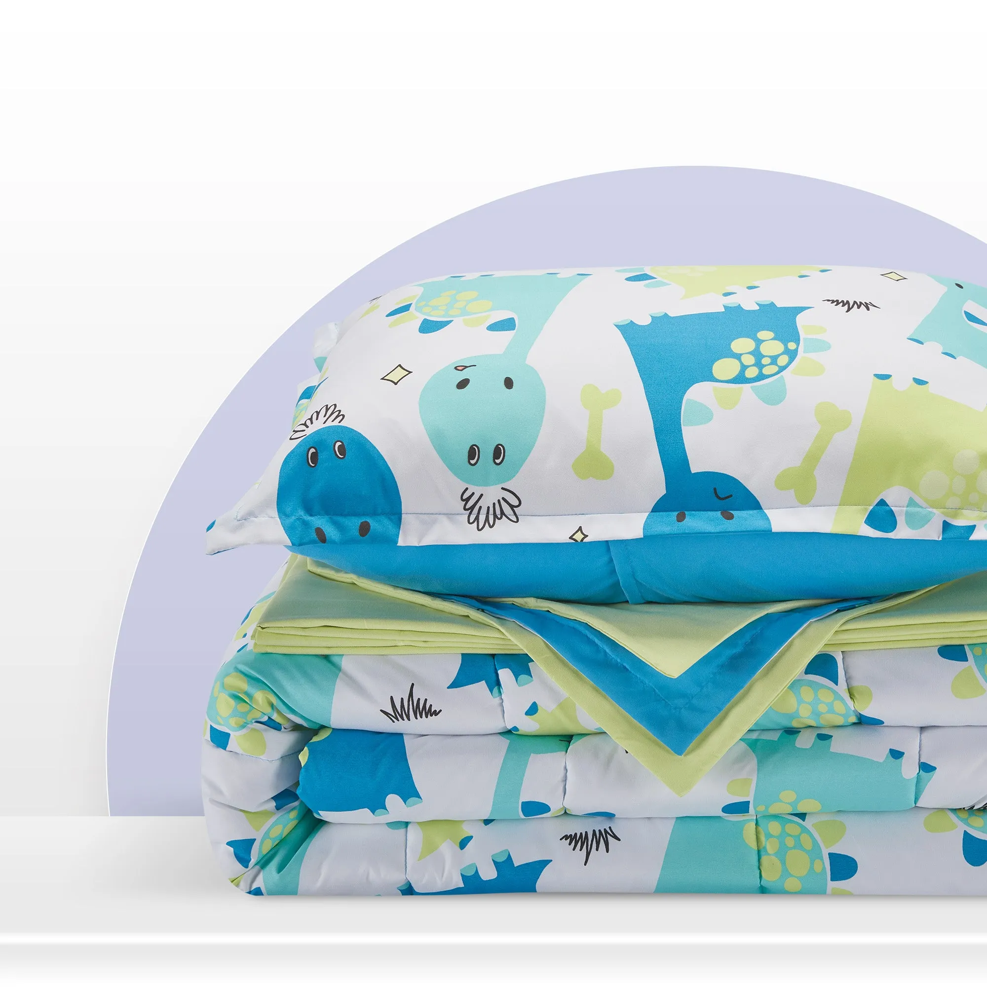 Cute Dino Kids Printed Comforter Set Blue/Green
