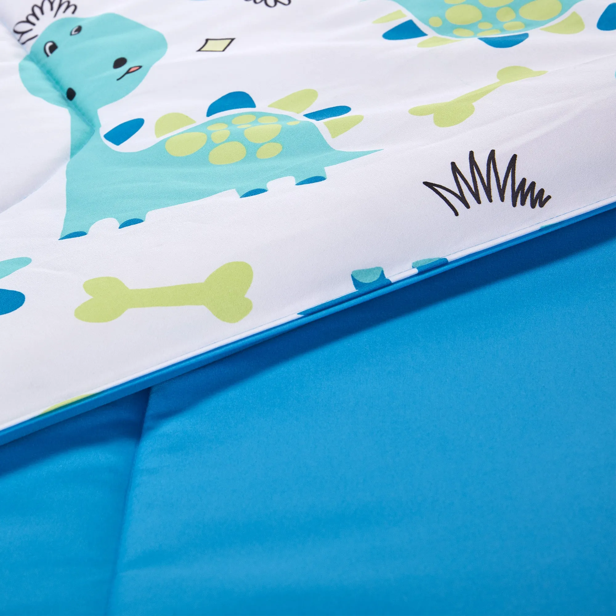 Cute Dino Kids Printed Comforter Set Blue/Green