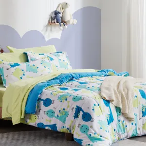 Cute Dino Kids Printed Comforter Set Blue/Green