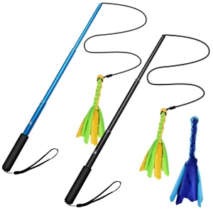 Extendable Dog Flirt Pole with 2 Replaceable Interactive Tail Toys