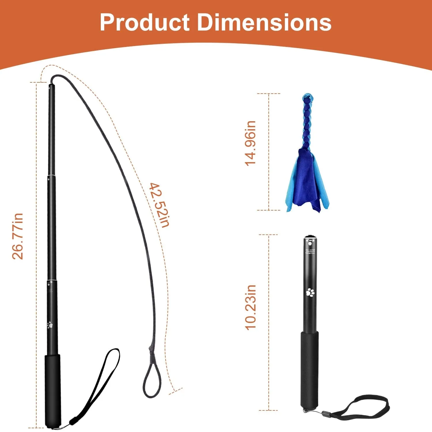 Extendable Dog Flirt Pole with 2 Replaceable Interactive Tail Toys