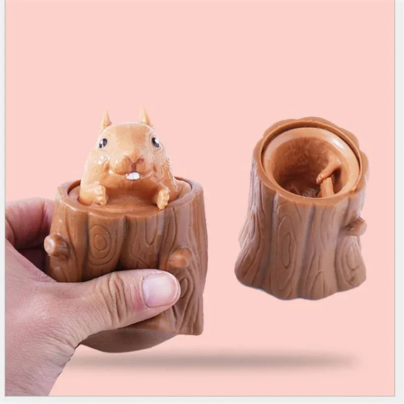 Novelty Funny Desktop Decoration Pinch Ball Squirrel Cup Decompression Retractable Toy Pinch Not Bad Squeeze Cup Pen Holder Toys
