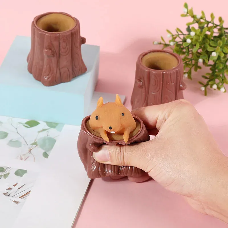 Novelty Funny Desktop Decoration Pinch Ball Squirrel Cup Decompression Retractable Toy Pinch Not Bad Squeeze Cup Pen Holder Toys